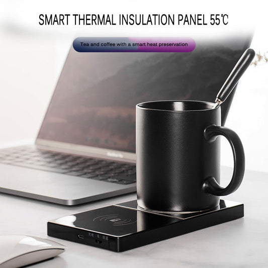 2-in-1 mug warmer with wireless charger for coffee & devices.
